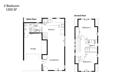 Floor plan for 2 beds, 2 baths, 1134 sqft